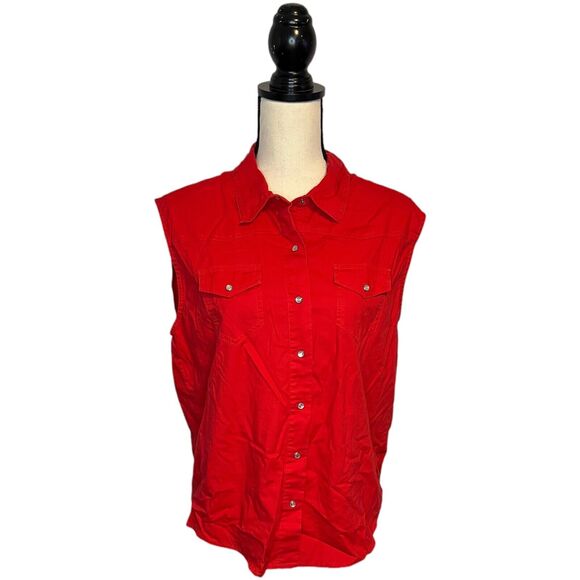 Vintage Ely Country Charmers Woman Size Large Top Red Sleeveless Pearl Snap - Picture 2 of 7